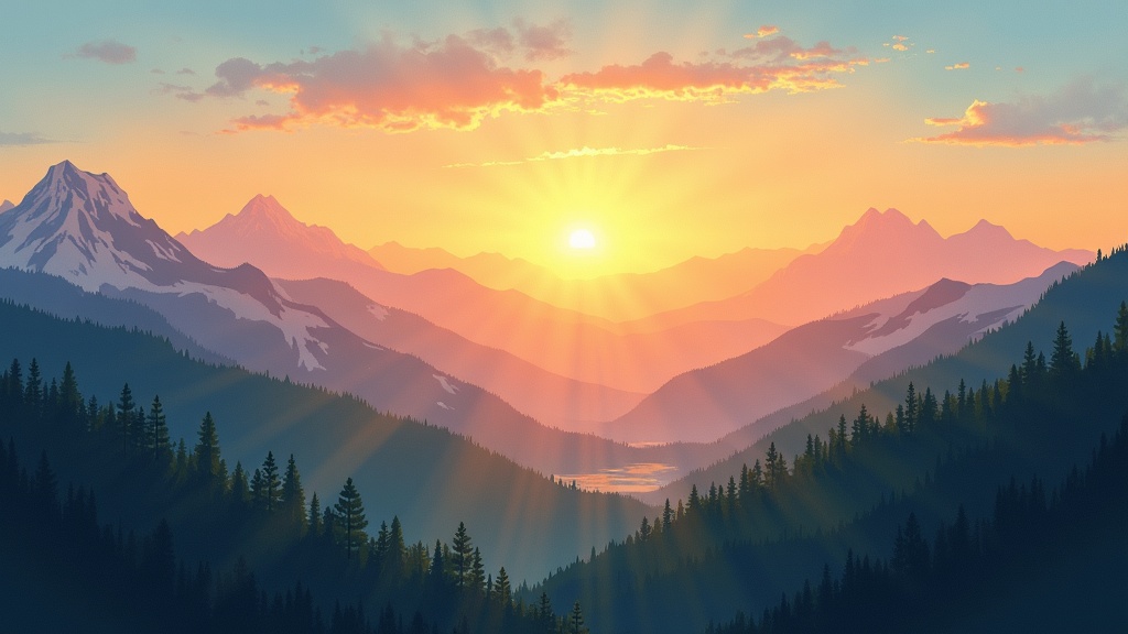 An illustration of a sunrise over mountains symbolizing personal growth and overcoming challenges